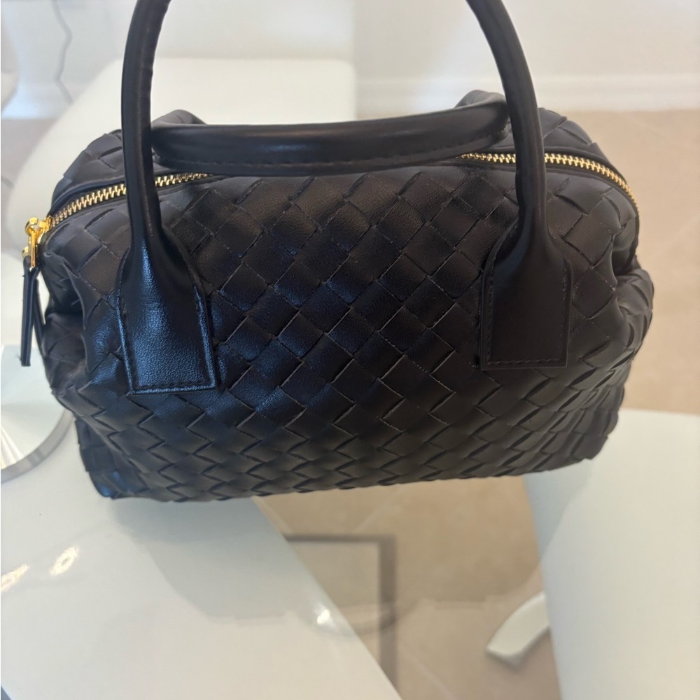 Elegant Black Woven Vegan Very Durable Handbag
